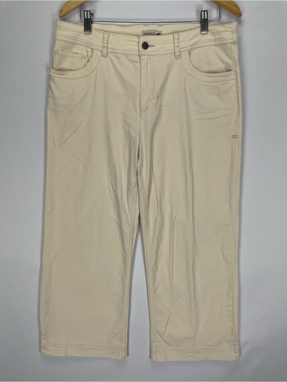 Toad & Co Pants Womens 14 Beige Cream Cropped Wide Leg Straight Organic Cotton